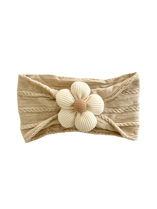 Beige Daisy Bow Baby Headband