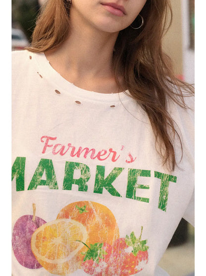 Farmer's Market Fruit Oversized Graphic Print Tee