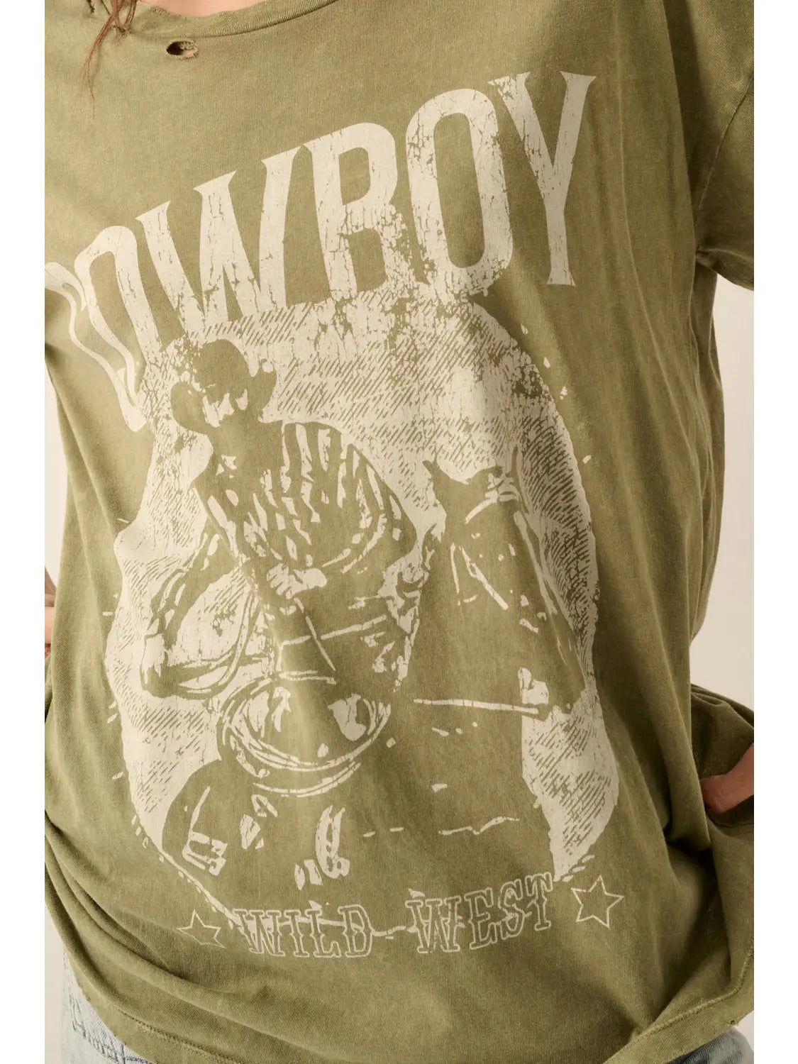 Cowboy Mineral Washed Distressed Graphic Tee