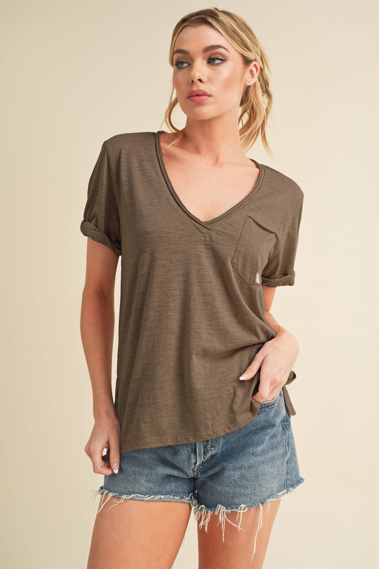 Chocolate Zoie V-Neck Short Sleeve Top