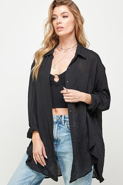 Black Oversize Button Down