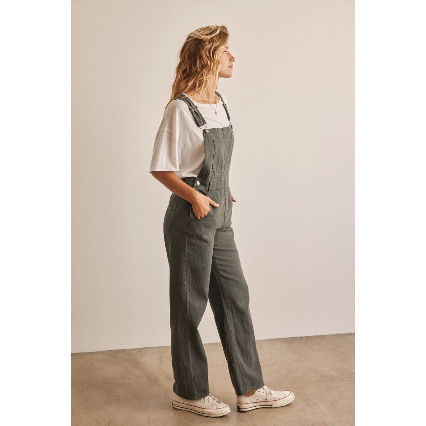 Denim Washed Overall Jumpsuit with Deep Pockets