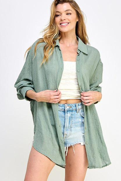 Olive Oversize Button Down