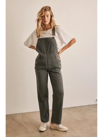 Denim Washed Overall Jumpsuit with Deep Pockets