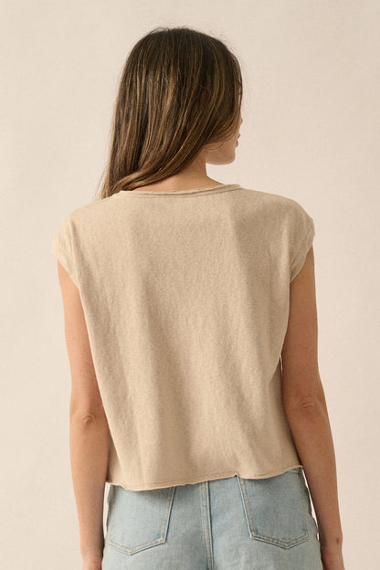 Easy Fit Mineral-Wash Slub Raw-Edge Knit Tee