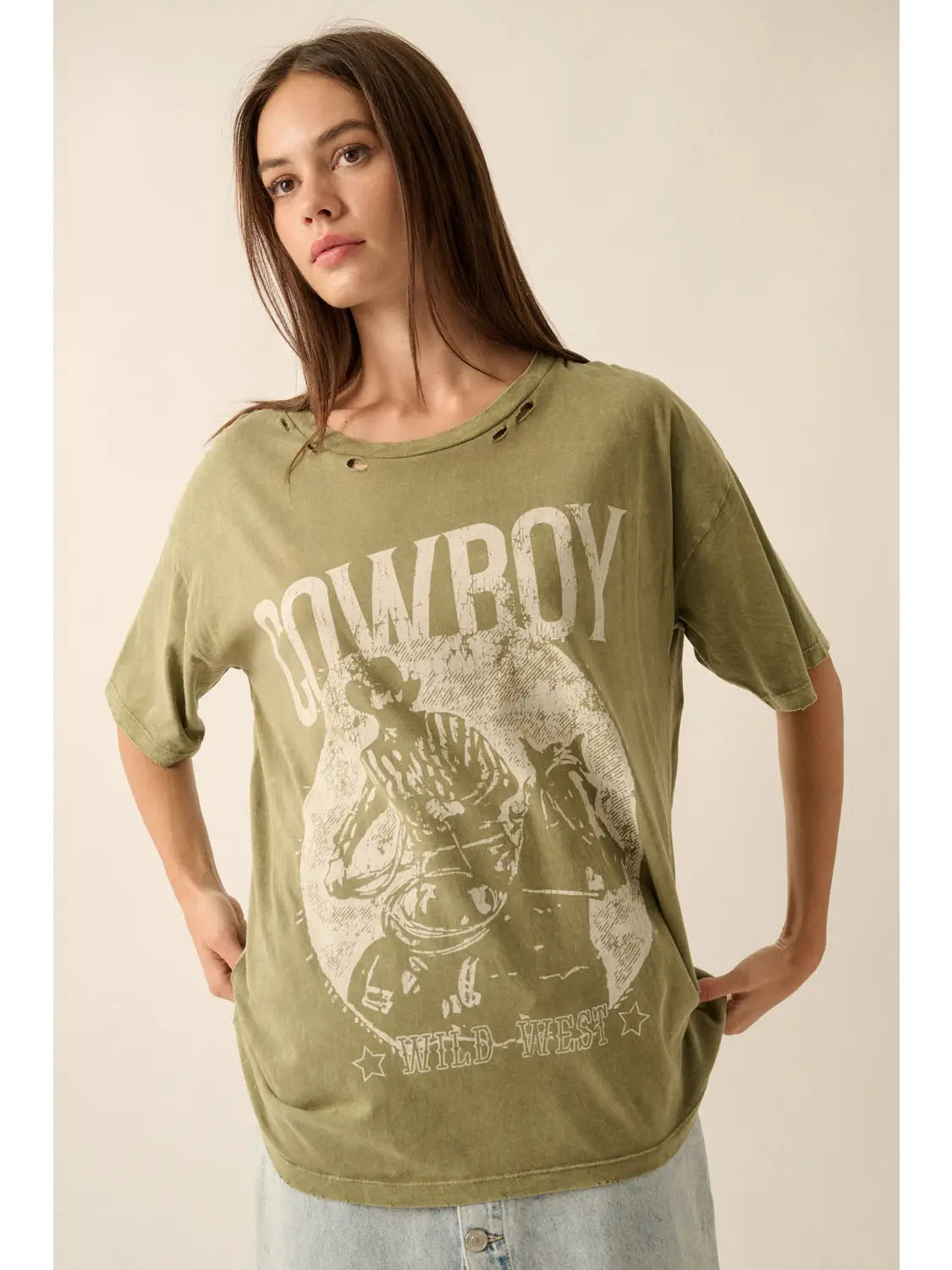 Cowboy Mineral Washed Distressed Graphic Tee