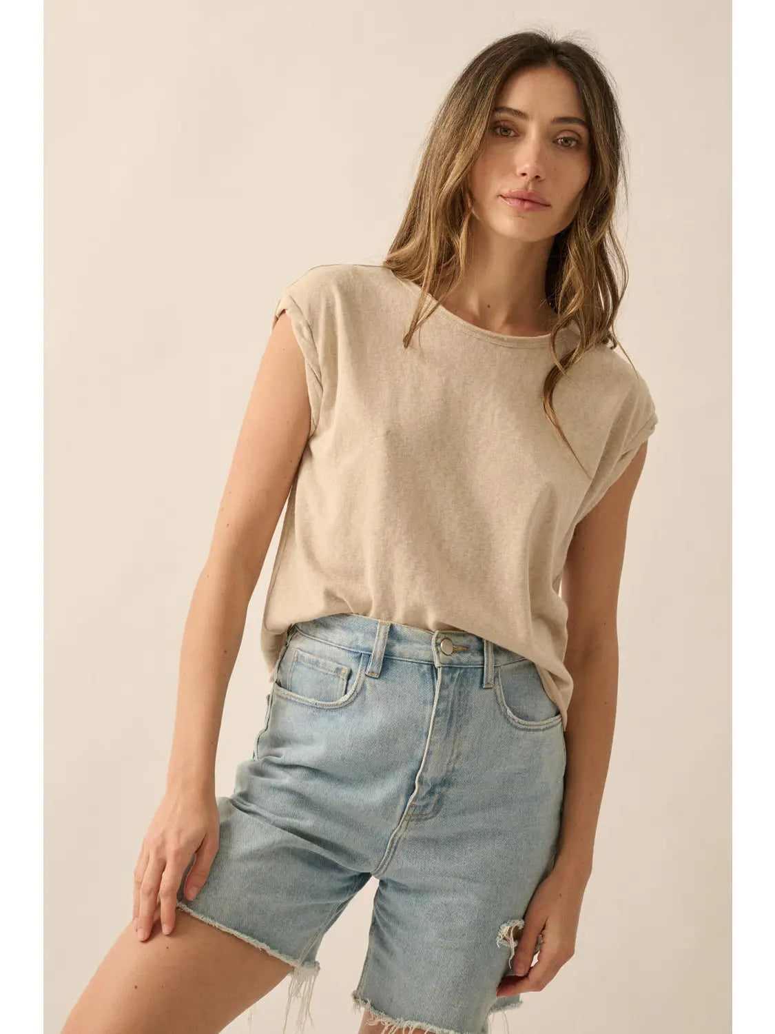 Easy Fit Mineral-Wash Slub Raw-Edge Knit Tee