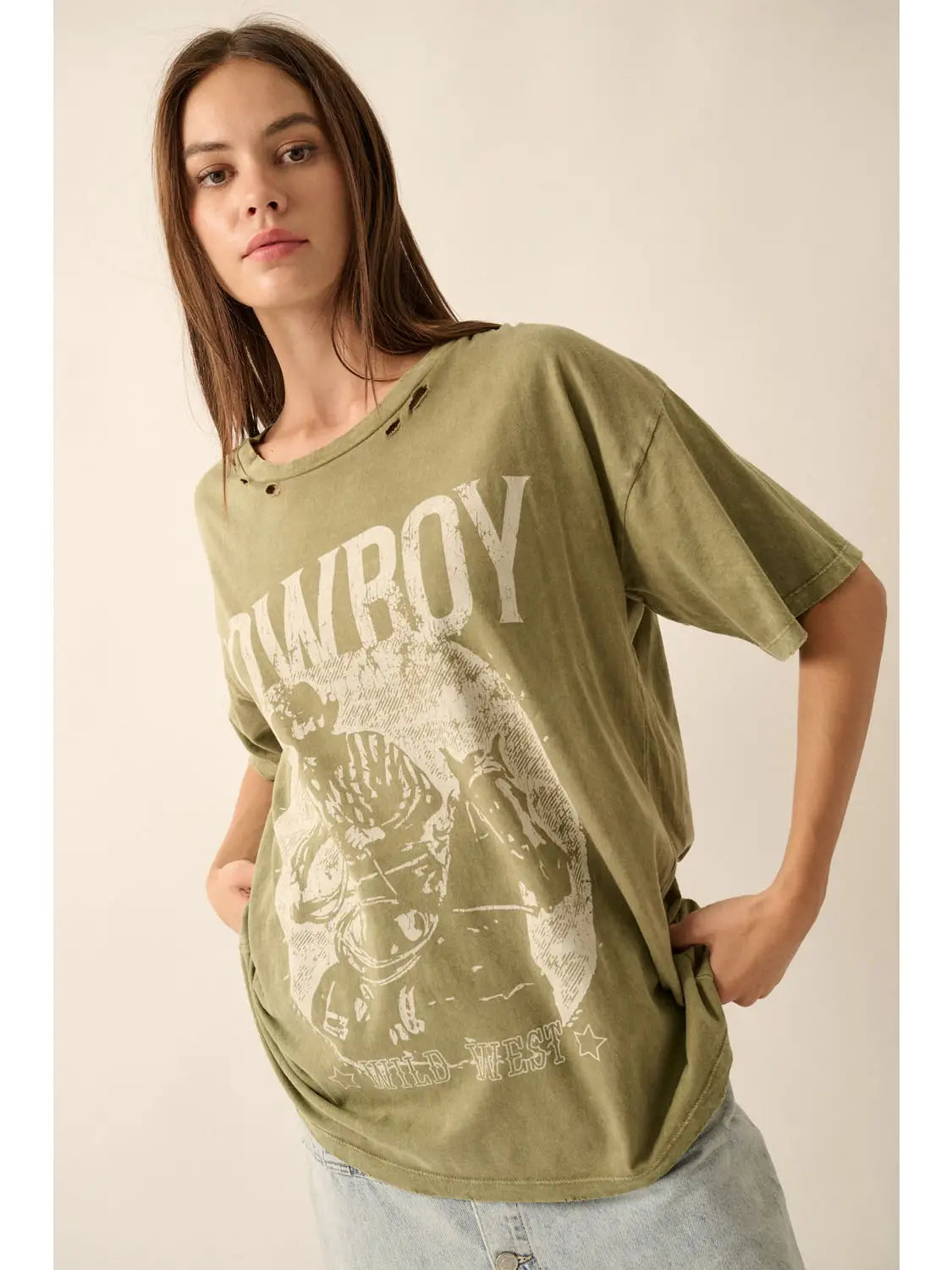 Cowboy Mineral Washed Distressed Graphic Tee