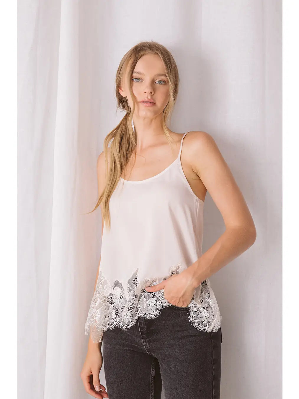 Cream Lace Tank Cami Top